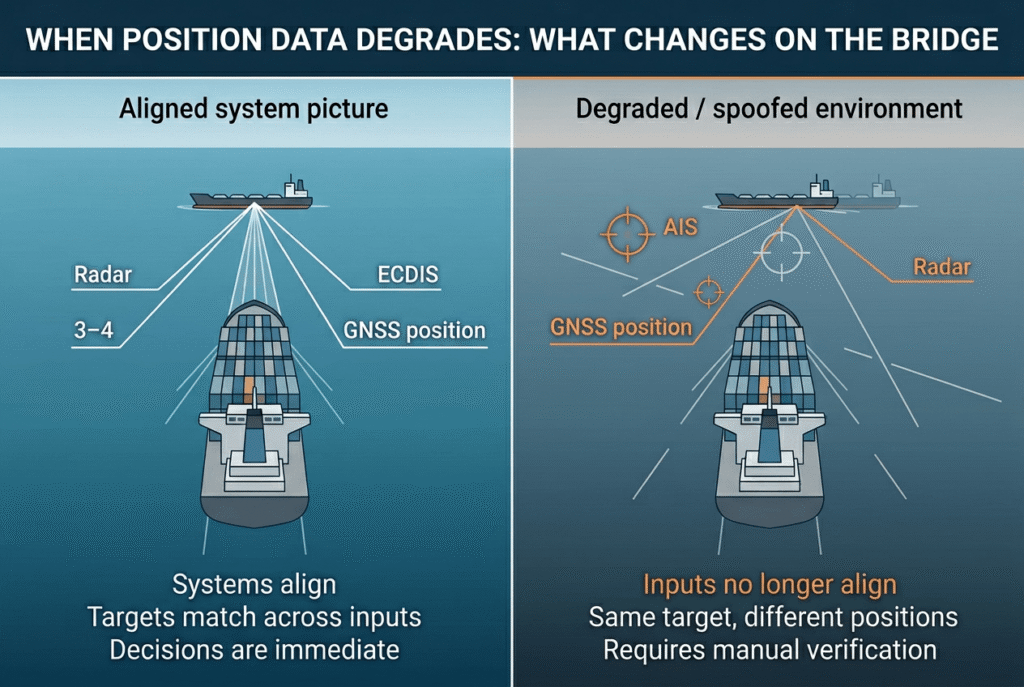 When Position Data Degrades: What Changes on the Bridge